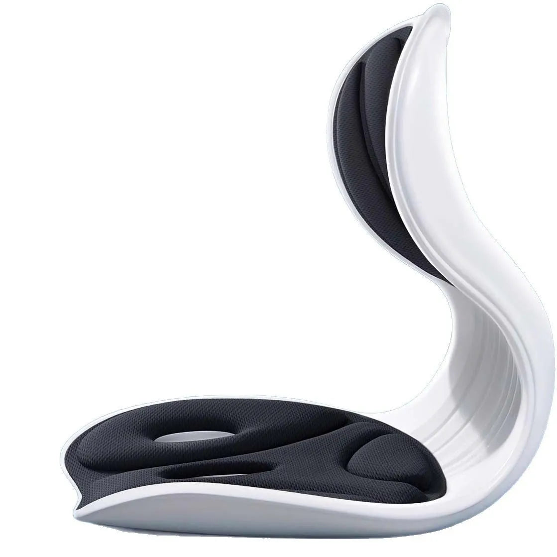 Grey and black waist support lumbar cushion showing solid colour design for back support on a chair.