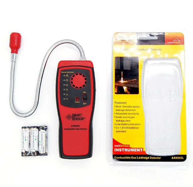 AS8800L portable flammable gas detector unit showing LED indicator lights on its front panel.