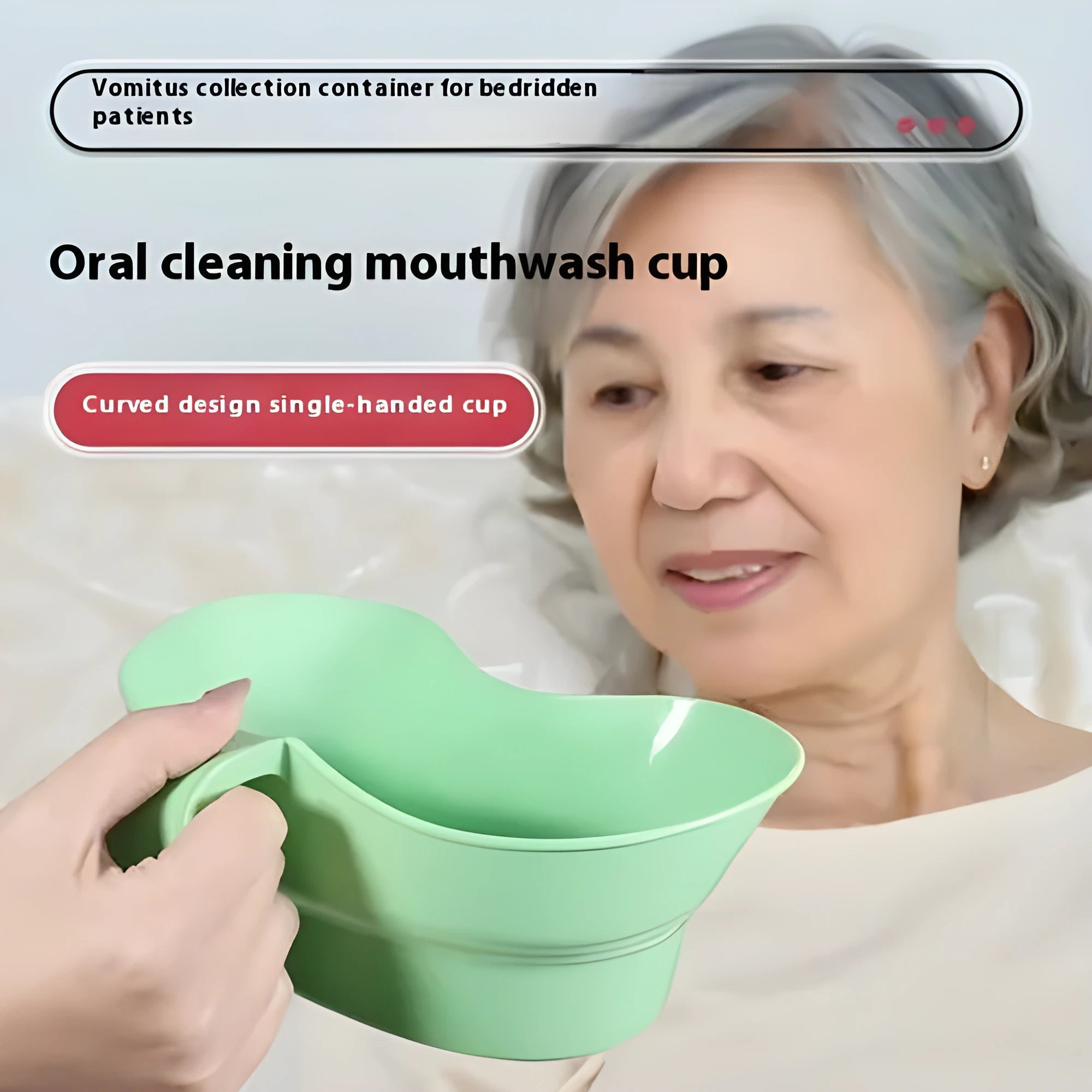Green plastic bedridden care mug with flexible angled drinking tube