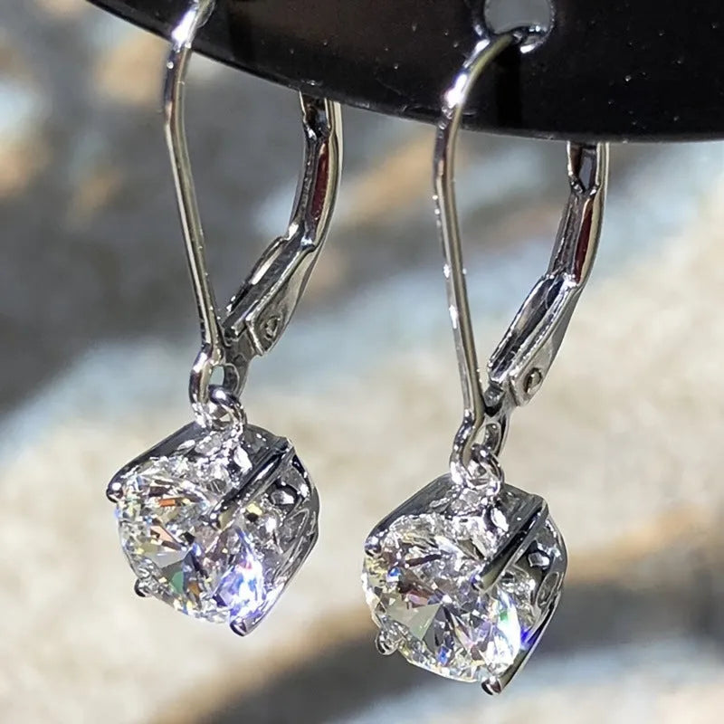 Silver round-cut zircon stud earrings for women, hypoallergenic lightweight jewellery