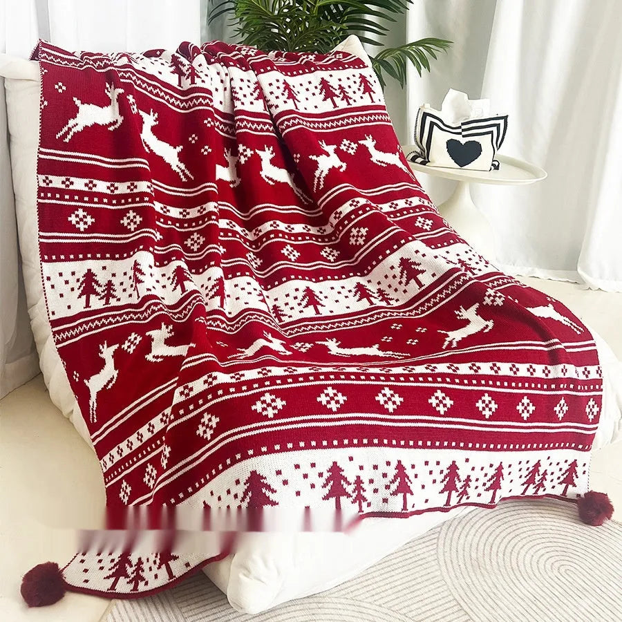 Personalised acrylic Christmas blanket with snowflake or reindeer print, shown in two sizes.
