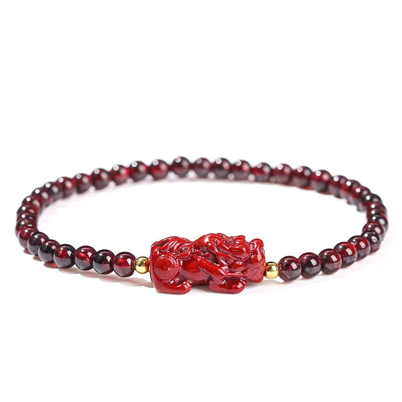 Women's geometric square bracelet with natural 3A garnet and purple sand pixiu strawberry quartz beads
