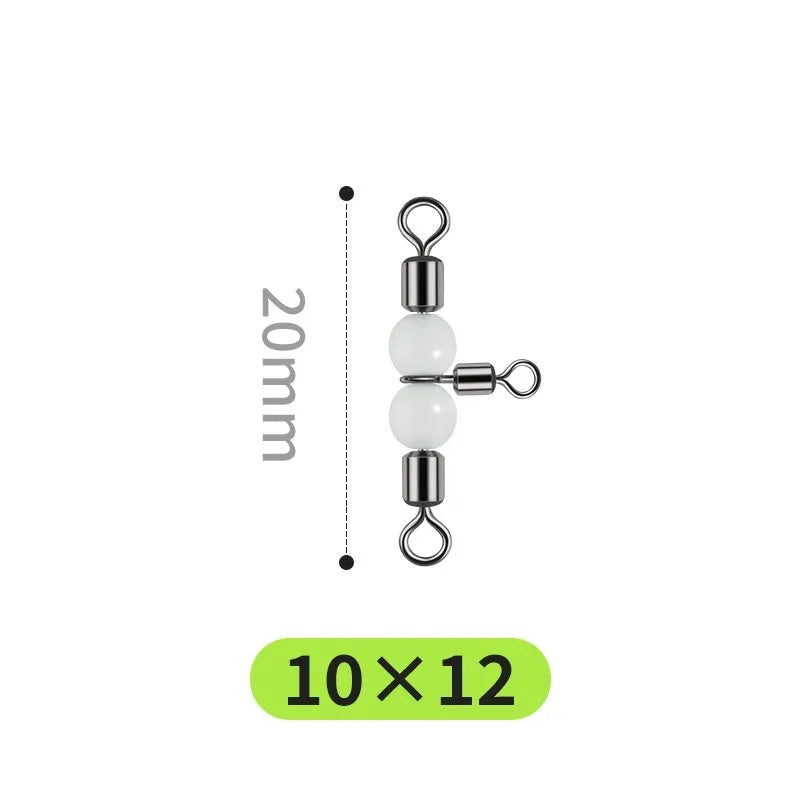 Copper luminous three-fork swivel beads and T-type balance rings for fishing lure assembly.
