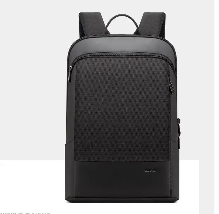 Black leisure computer backpack with hidden back pocket and ventilated panel, 28x7x43cm