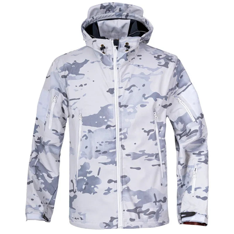Snow camouflage waterproof fleece windbreaker with wool lining for winter outdoor wear