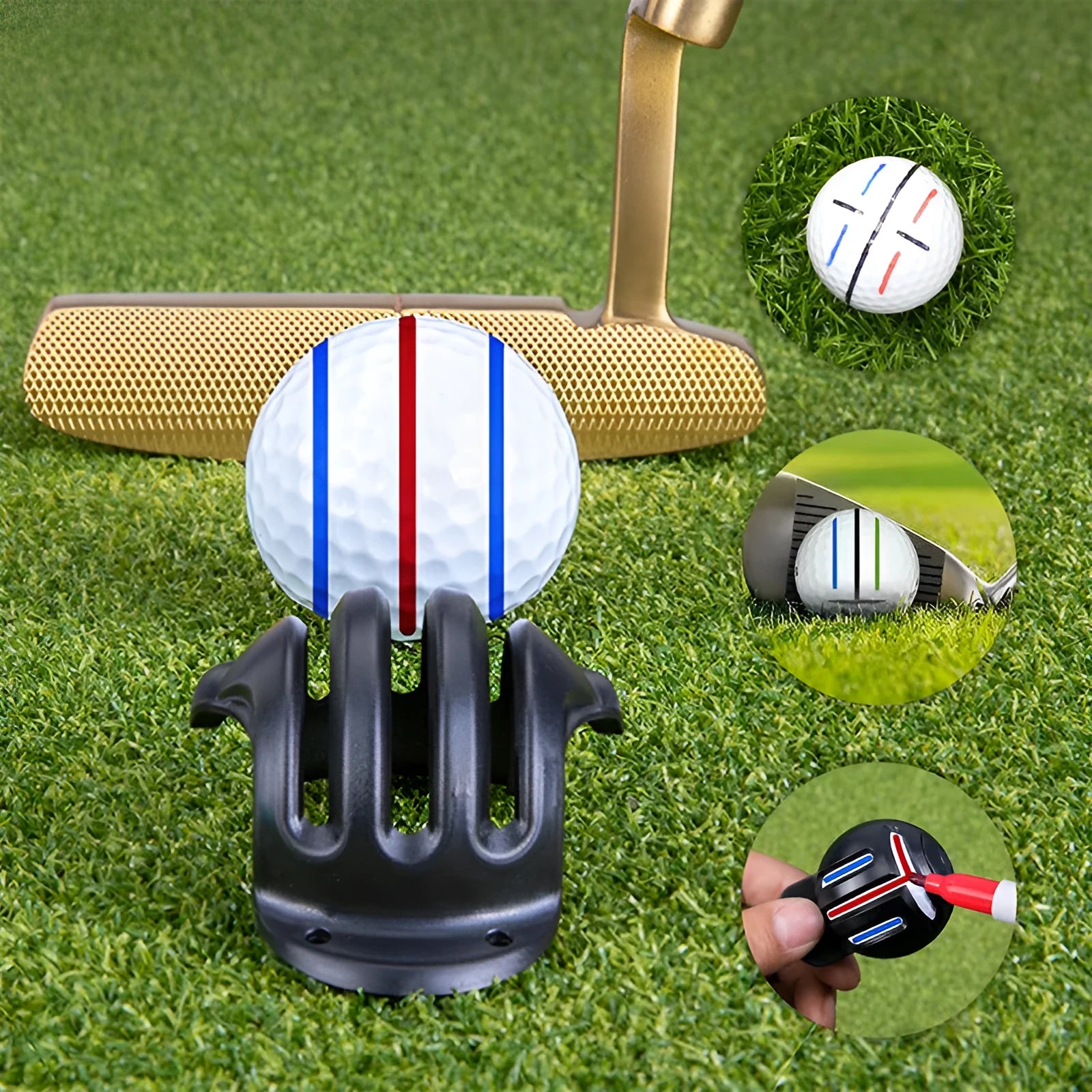 Golf putter alignment training tool set with plastic scribers and a drawing pen