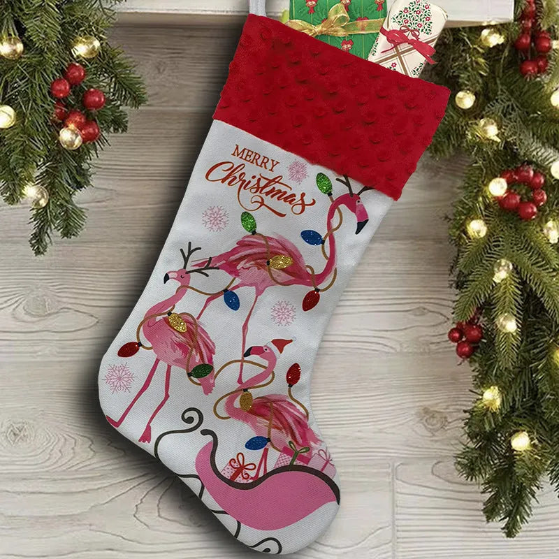 Flamingo-shaped cloth Christmas stocking decoration measuring 46 by 28 cm in American style