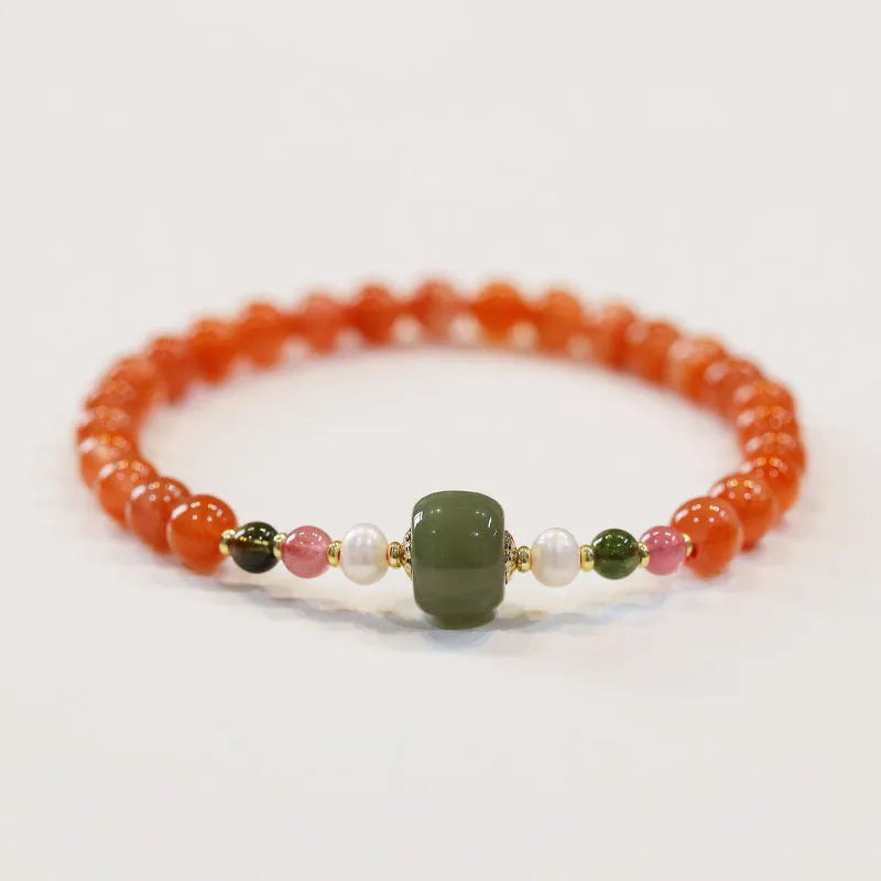 Natural Sichuan cherry red southern red agate bracelet with round beads in ethnic retro design