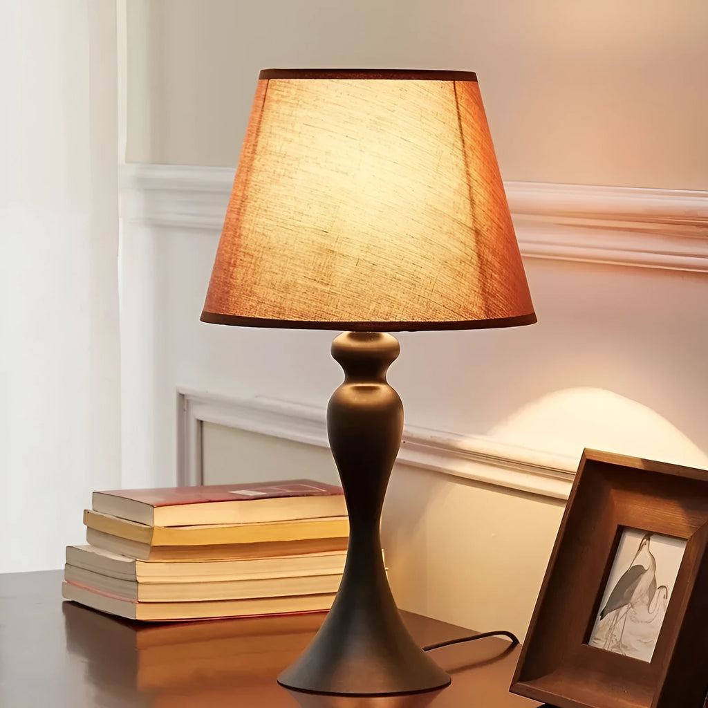 Retro alloy bedside lamp with speaker-style shade and dimming control