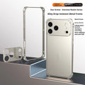 Alloy metal frame mobile phone case for iPhone 17 with seahorse buckle in a selection of five colours.