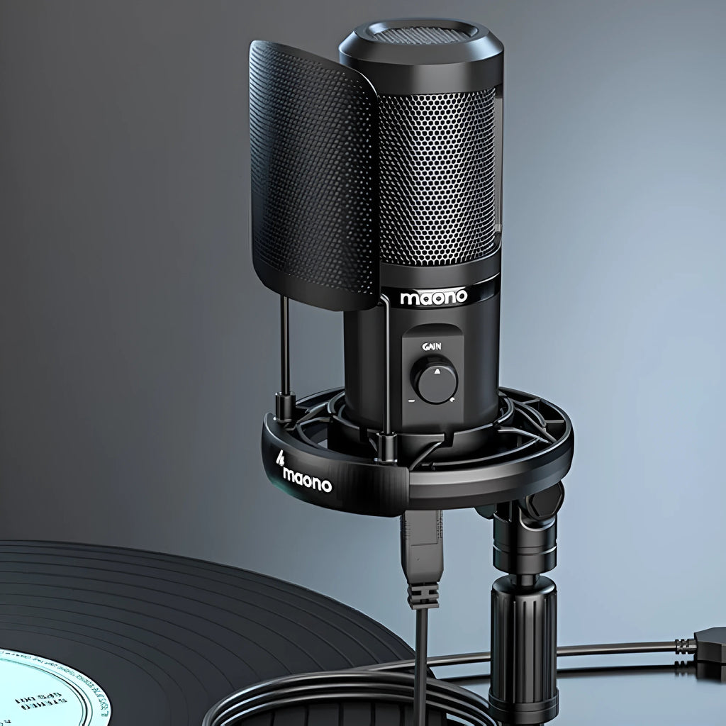 USB condenser microphone on desktop tripod with shock mount and 150cm cable