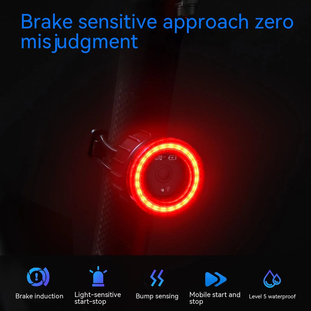 Black intelligent induction brake taillight with aluminium alloy construction and seat tube bracket