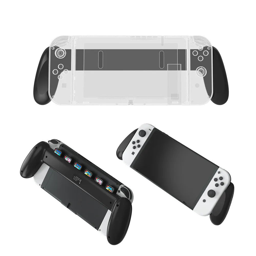 White Switch OLED game grip with card slot and ABS body on desk