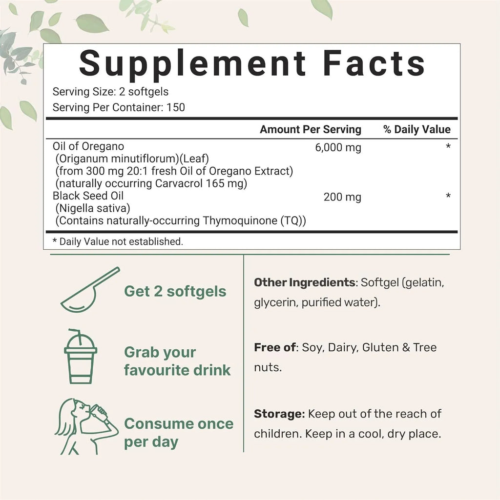 Pack of Butter Black Seed Oil Soft Capsules showing 180 or 300 tablet options