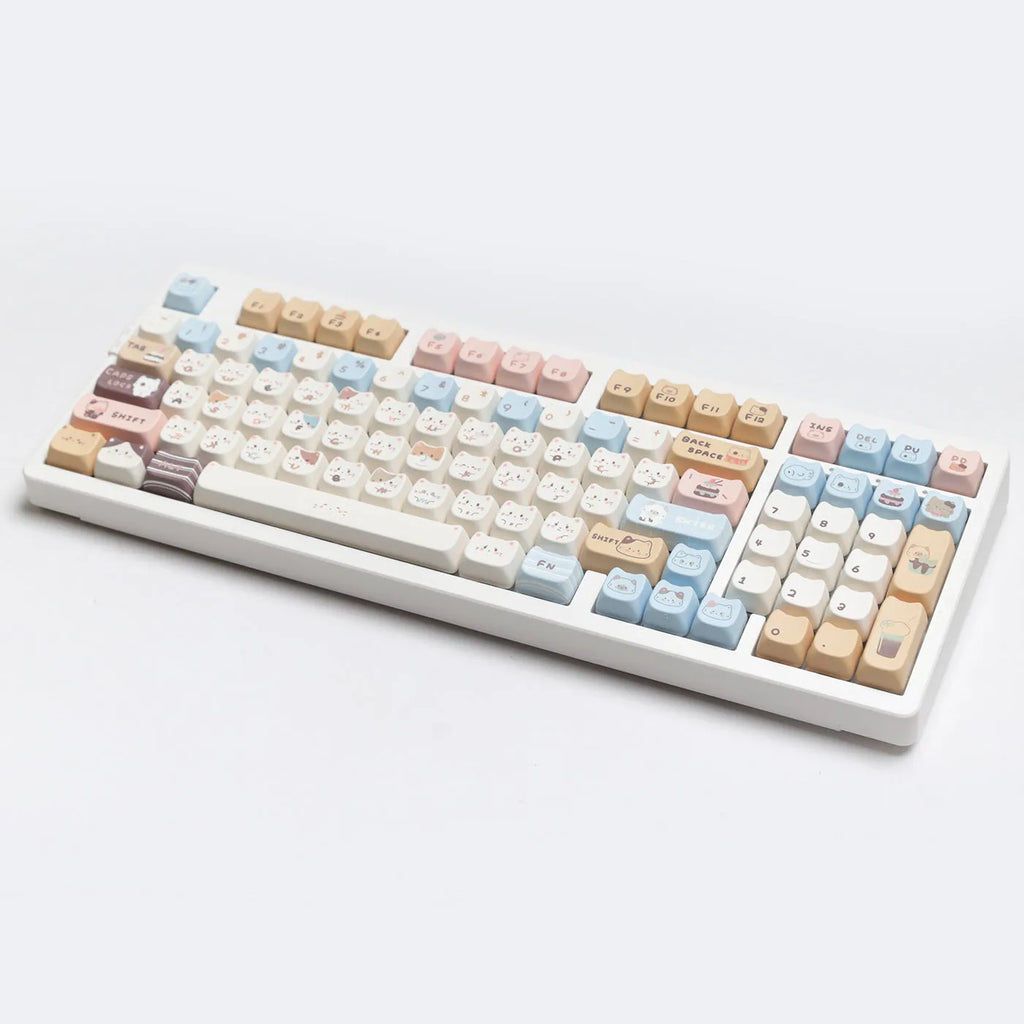 High Sea Salt Cat PBT sublimation keycaps full set with March space and 7u supplement keys