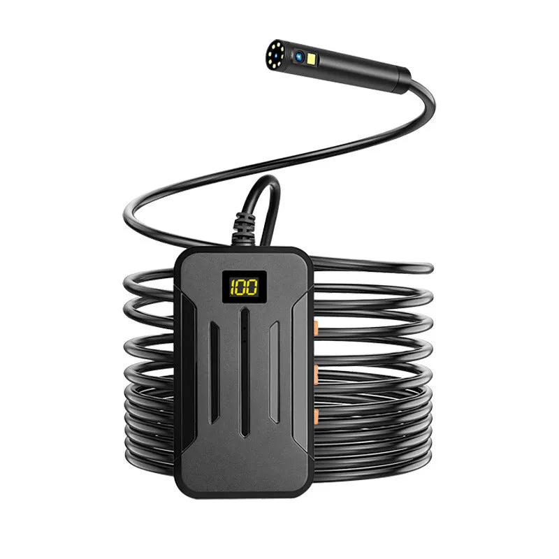 Wireless dual lens inspection endoscope with magnetic tip and hook accessories for pipe and cavity examination