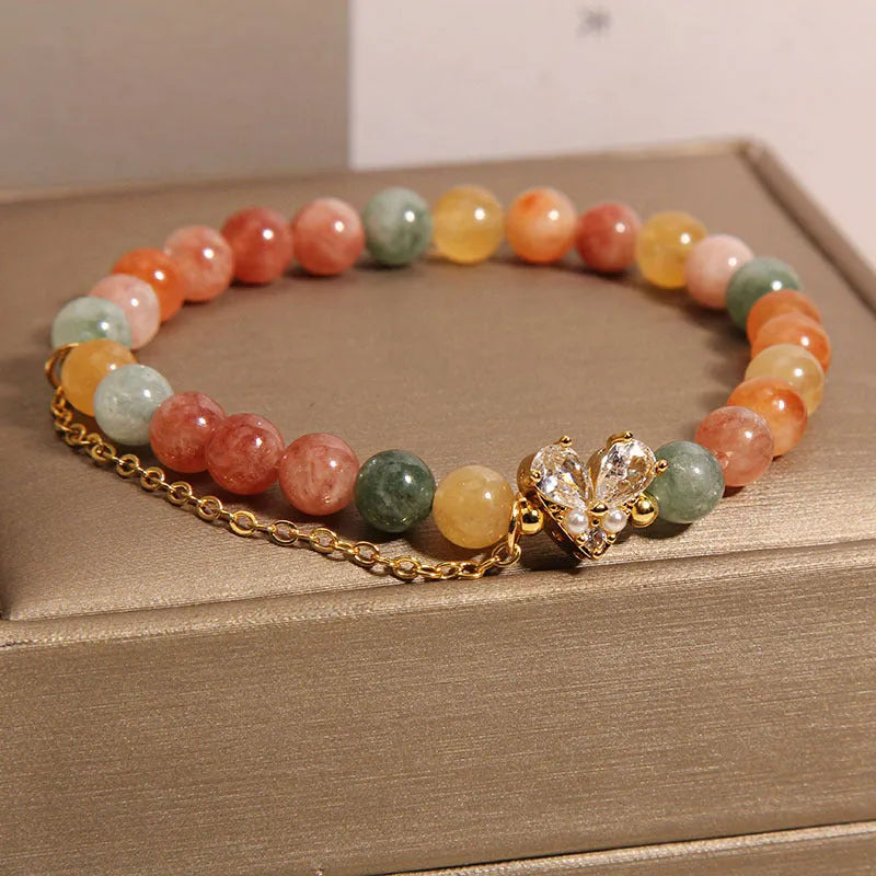 Women's Fu Lu Shou crystal bracelet with a central V-shaped zircon detail on a clear band