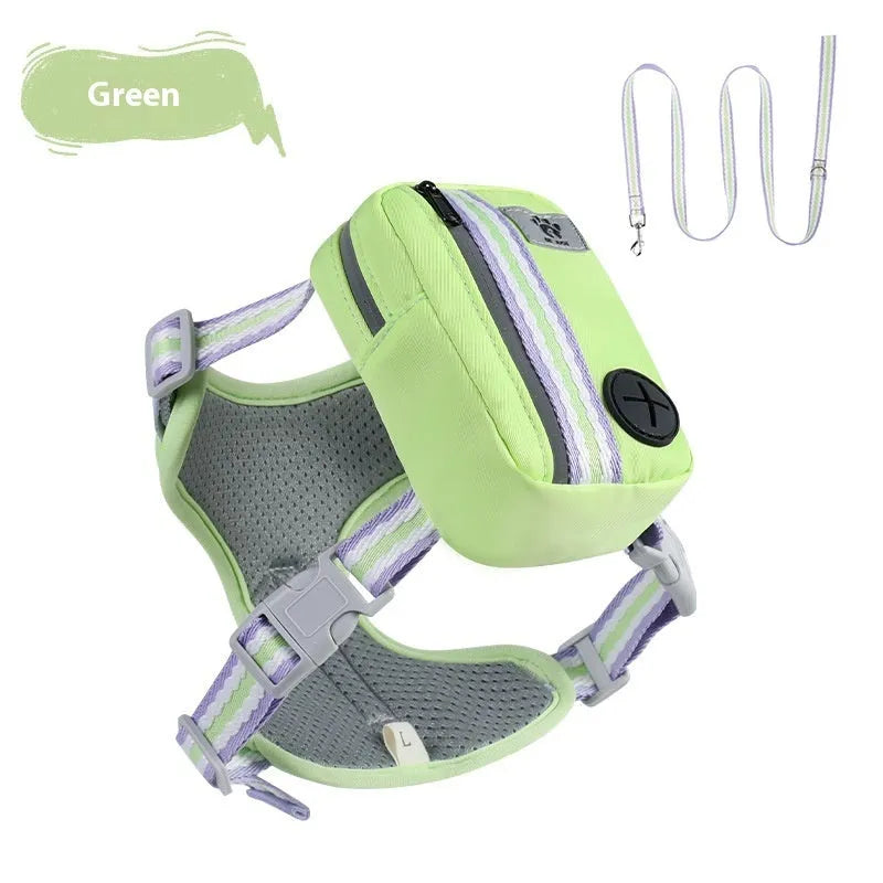 Explosion-proof anti-strangulation dog harness in pink Oxford cloth with attached 1.5m traction rope