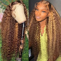 Front lace wig with long black gradient curly hair in a big wave sheath style, showing side bangs.