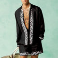 Casual slim-fit long sleeve shirt and matching shorts set on a hanger.