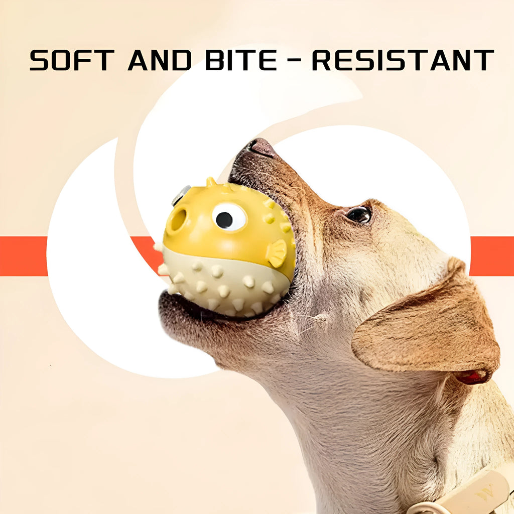 Yellow durable fish-shaped dog chew toy with textured surface for aggressive chewers.