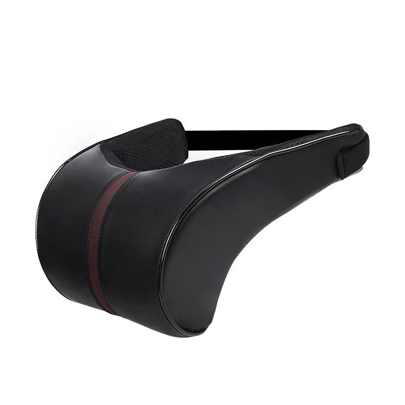 Solid-colour leather memory foam car cushion for head or lumbar support in beige, black, brown or coffee.