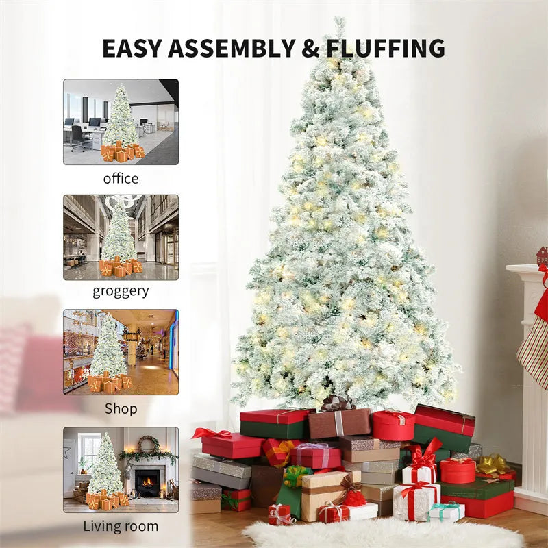 PVC artificial Christmas tree with snow effect and metal stand in 180cm or 230cm heights