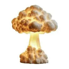 Modern mushroom cloud shaped table lamp with USB power connector on decorative base