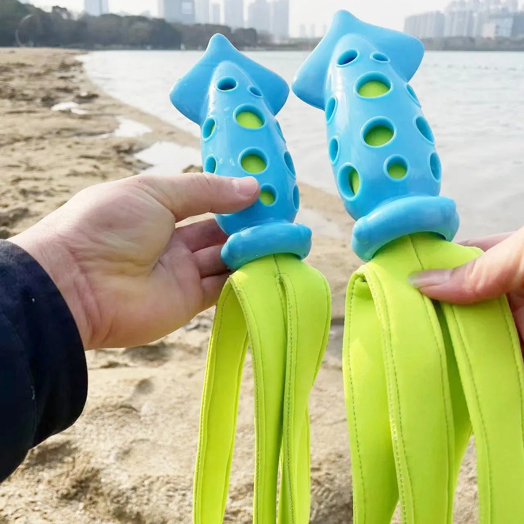 Blue cuttlefish-shaped squeaky chew toy for dogs measuring approximately 39 centimetres