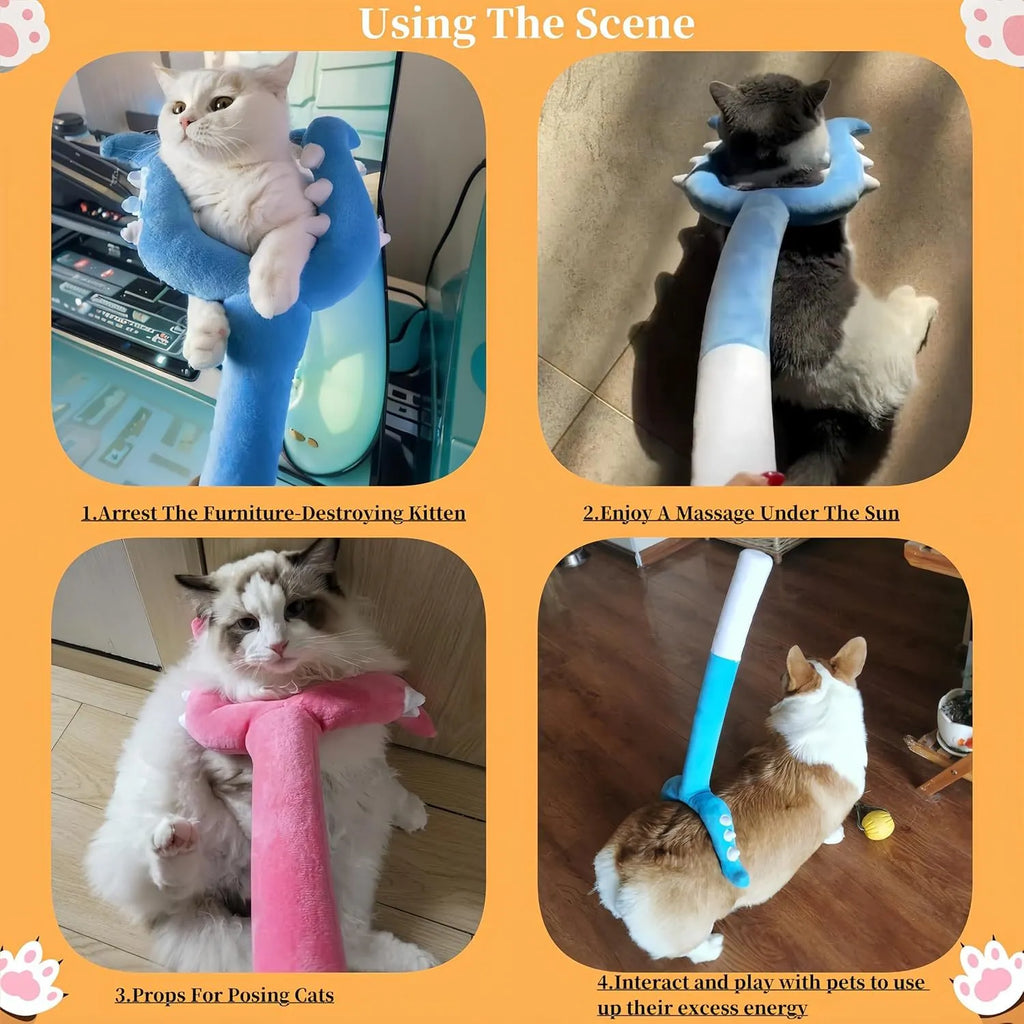70cm blue plush cat wand toy with foam-filled front section for interactive pet play
