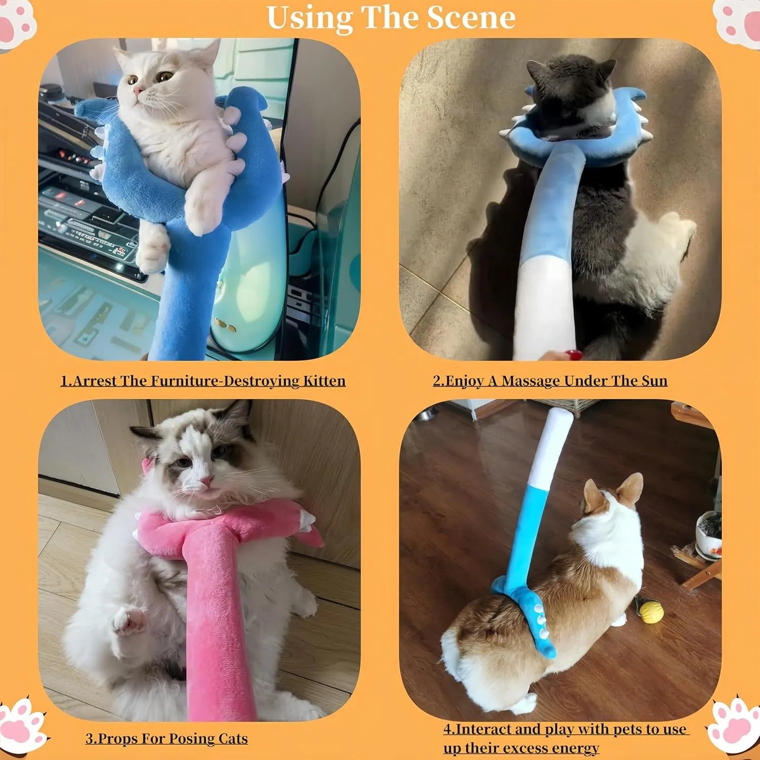 70cm blue plush cat wand toy with foam-filled front section for interactive pet play
