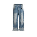 Men's washed white-blue baggy jeans with straight leg and zip fly on hanger