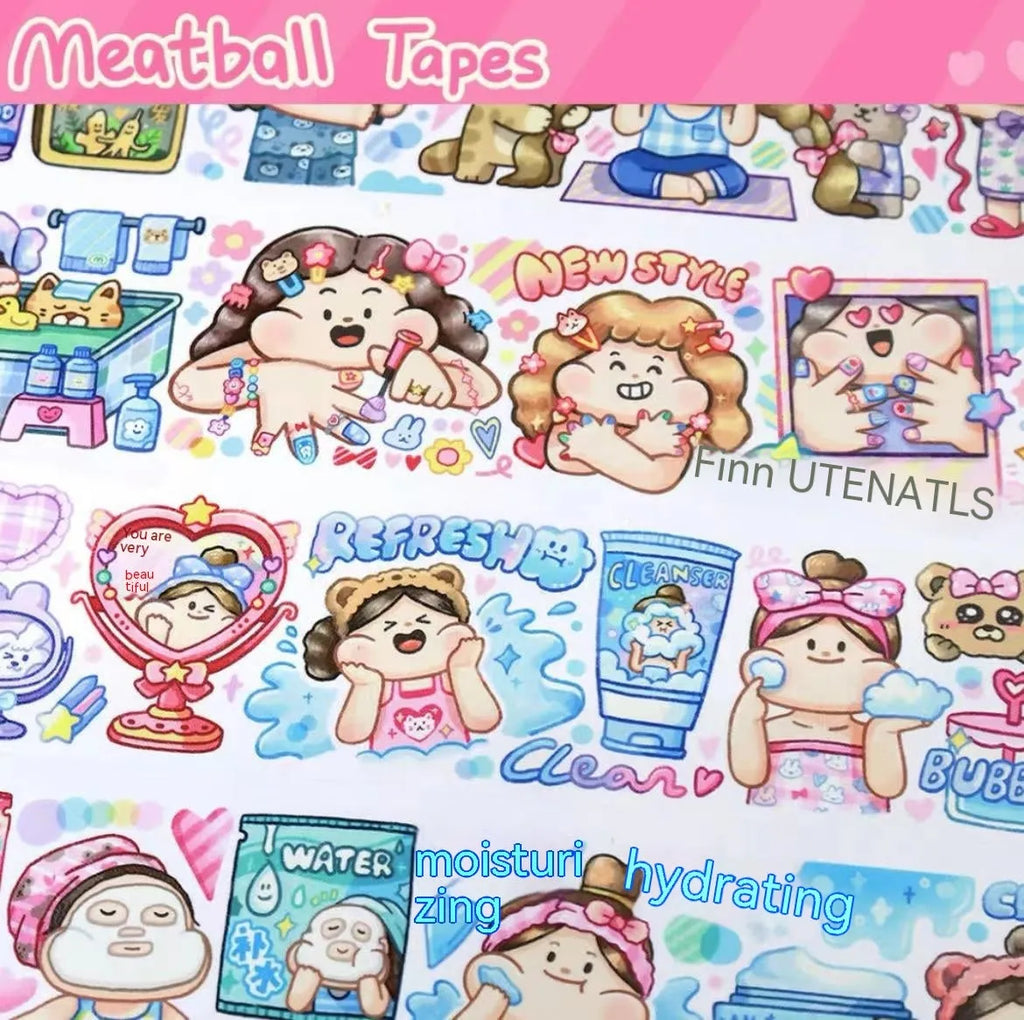 Sheet of cute cartoon character stickers on Japanese paper for packaging and crafts