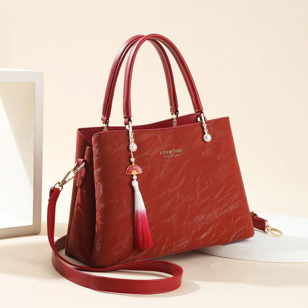 Fashion handheld versatile large capacity women's bag in PU leather, urban simplicity style, colour beige, with slit pocket