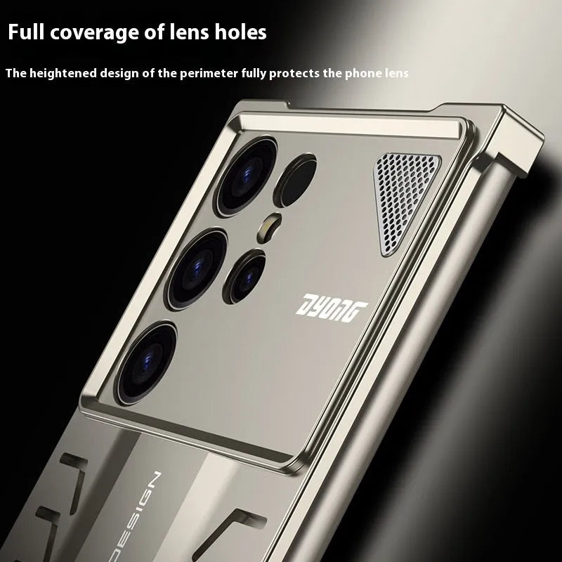 Automatic fastener aluminium alloy phone case for Samsung S24 Ultra in Titanium Gray with bracket stand