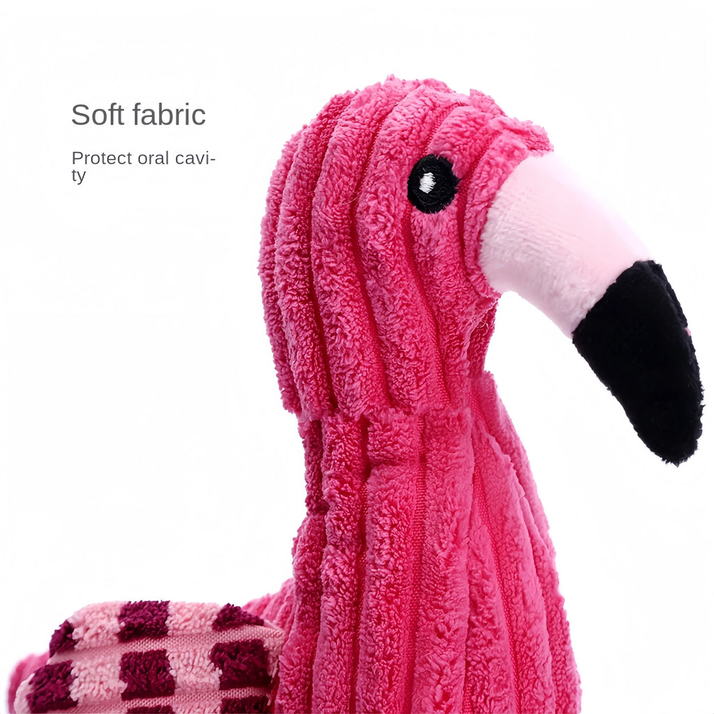Pink animal-shaped corduroy plush dog squeaky toy for chewing play.