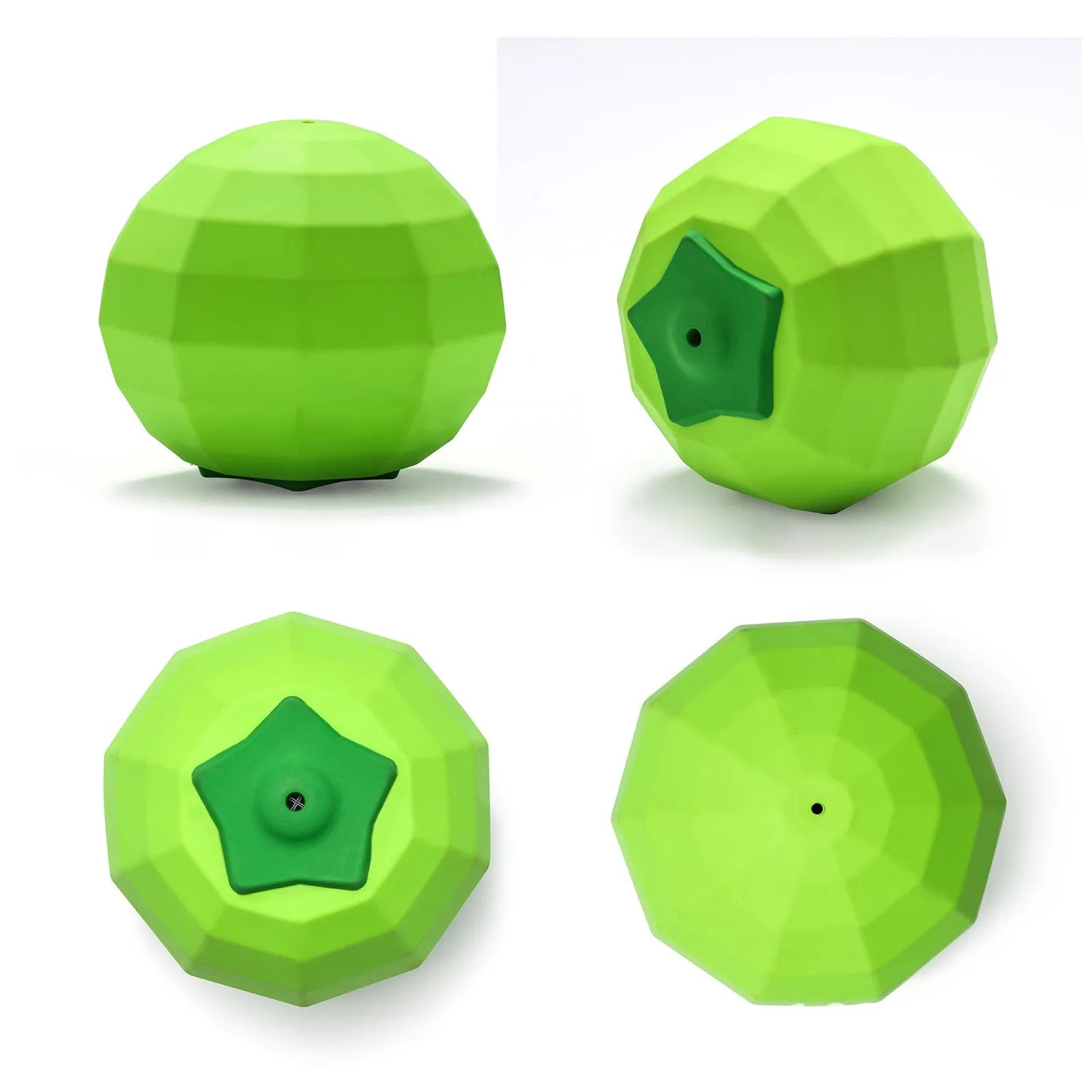 Green natural rubber dog chew toy with squeaker for large breed aggressive chewers.