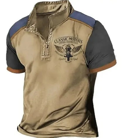 Men's loose fit golf polo shirt in solid colour with 3D printed design on bird eye cloth fabric.