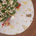 Plush Christmas tree floor mat with gilding snowflake design in one of four sizes.