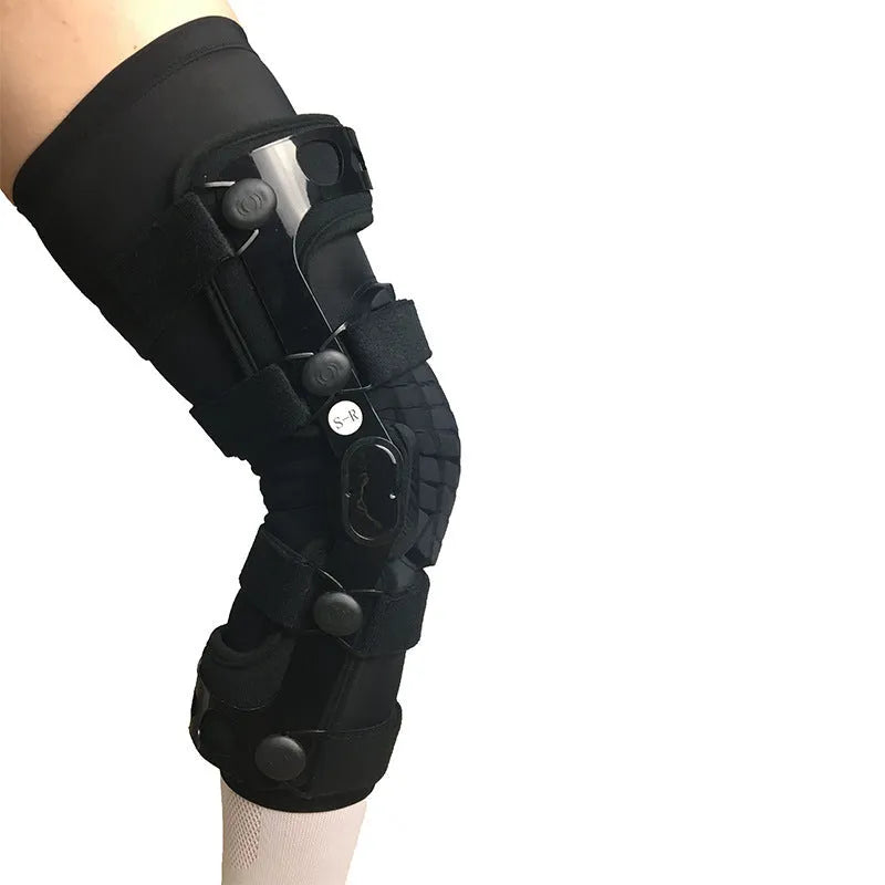 Black knee supporter brace with anterior ligament pad showing left and right variants