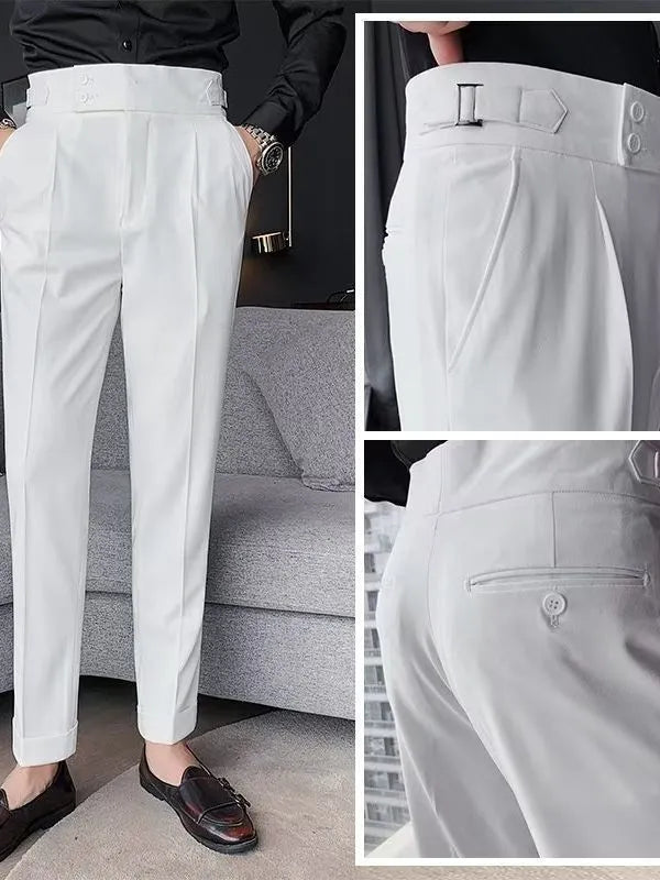 Retro high waist straight leg trousers in black, shown on a model.