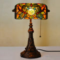 10-inch Tiffany table lamp with coloured stained glass shade on resin base