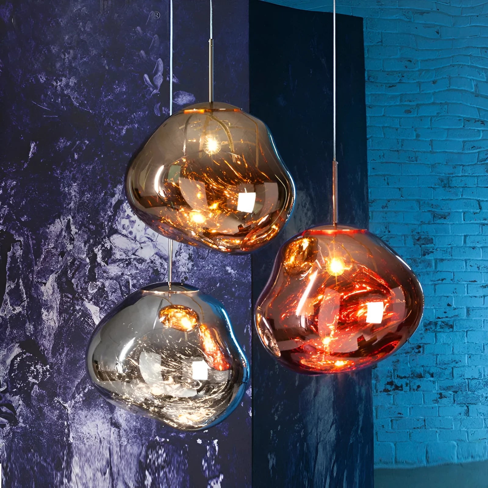 Irregular glass Nordic lava lamp chandelier in gold, red copper or silver finish