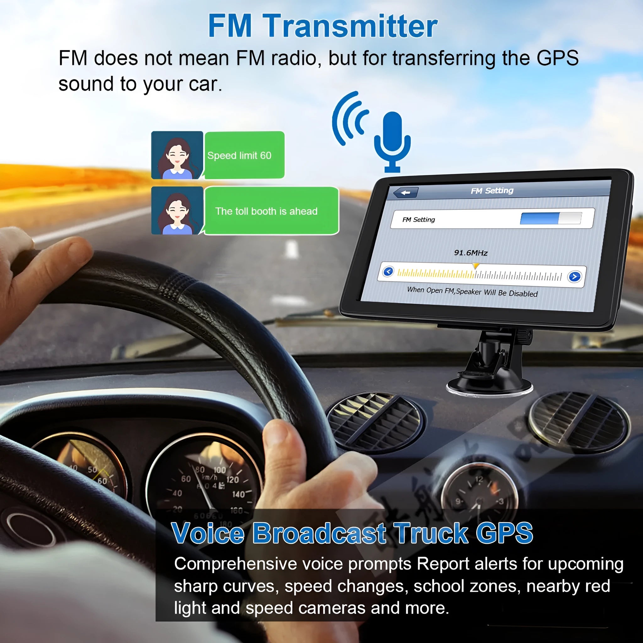 7 inch car GPS navigation device with touch screen display showing maps