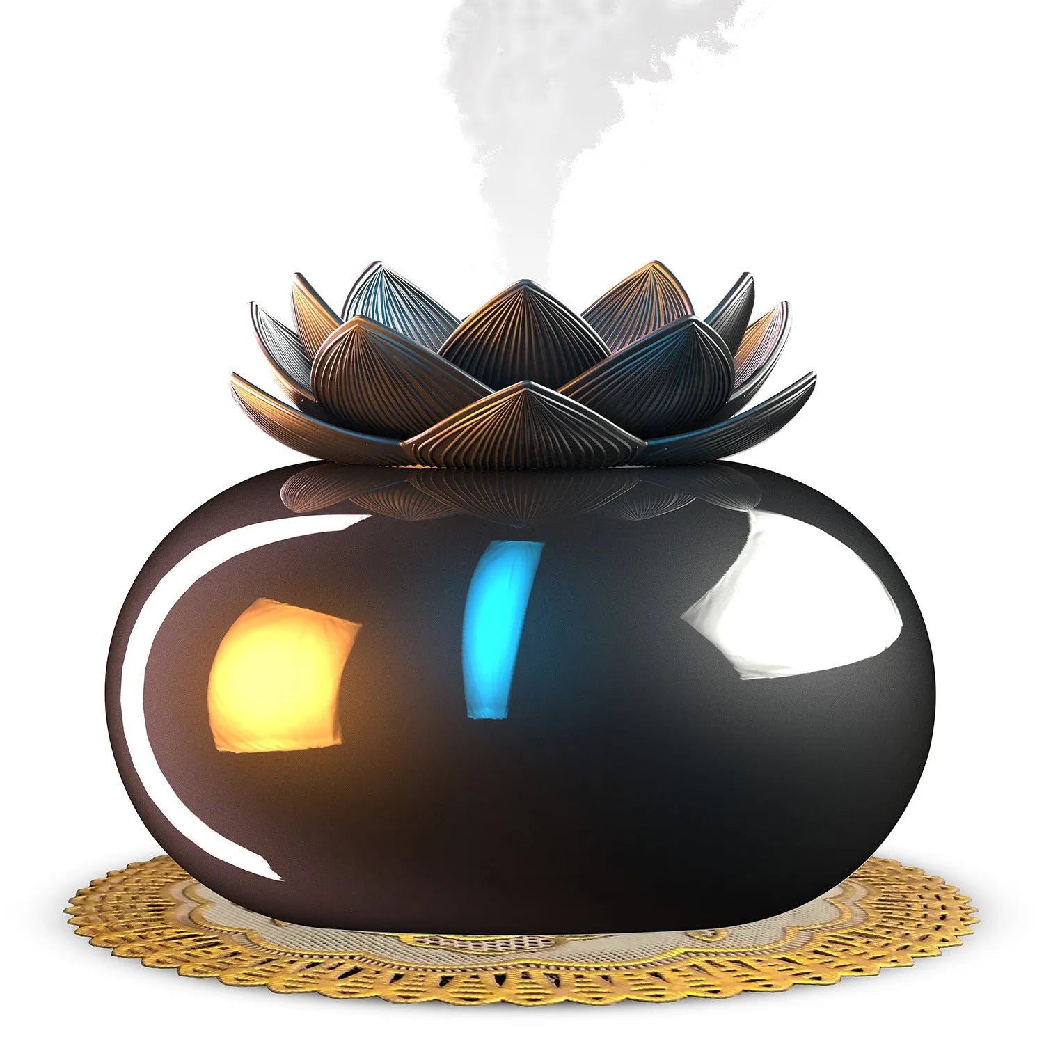 Pure black round ultrasonic aromatherapy humidifier with USB cable for power.
