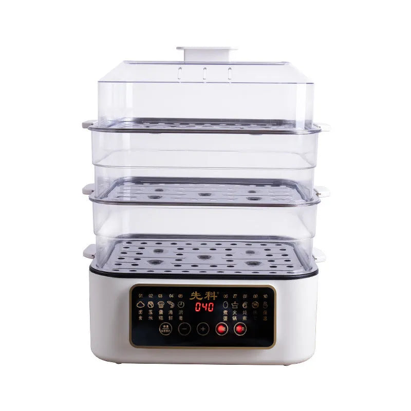 28-litre capacity electric steamer with stainless steel rack and automatic water measurement function