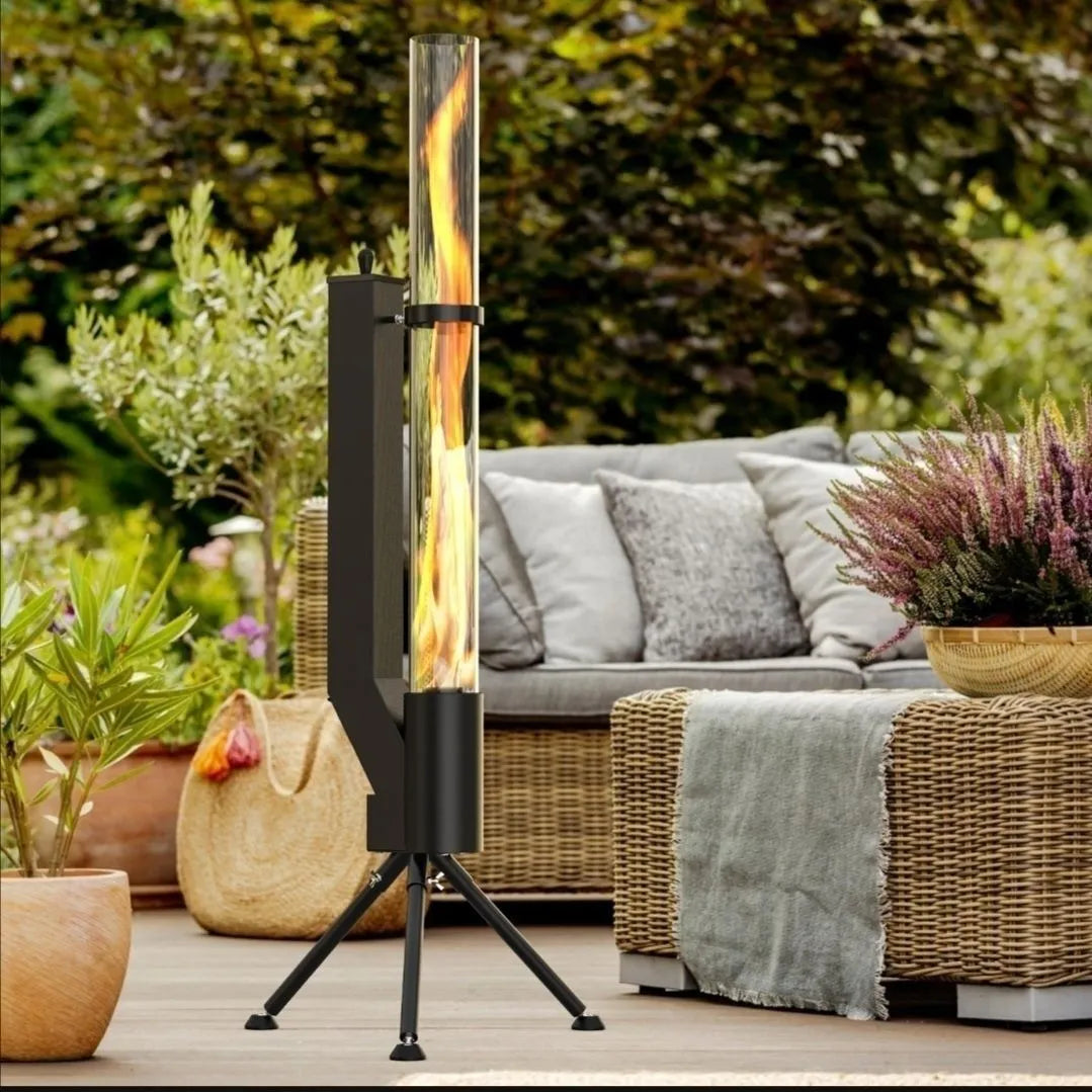 Vertical wood burning rocket furnace courtyard heating stove with iron construction