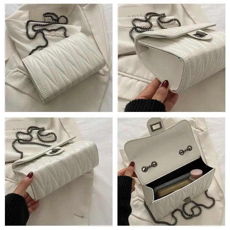 Retro textured diamond pattern small square women's bag in PU leather, shown in a choice of colours.