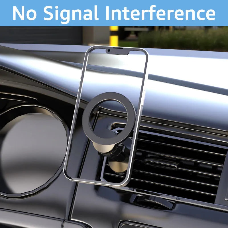 Black magnetic suction car air vent mobile phone holder with O-ring bracket.