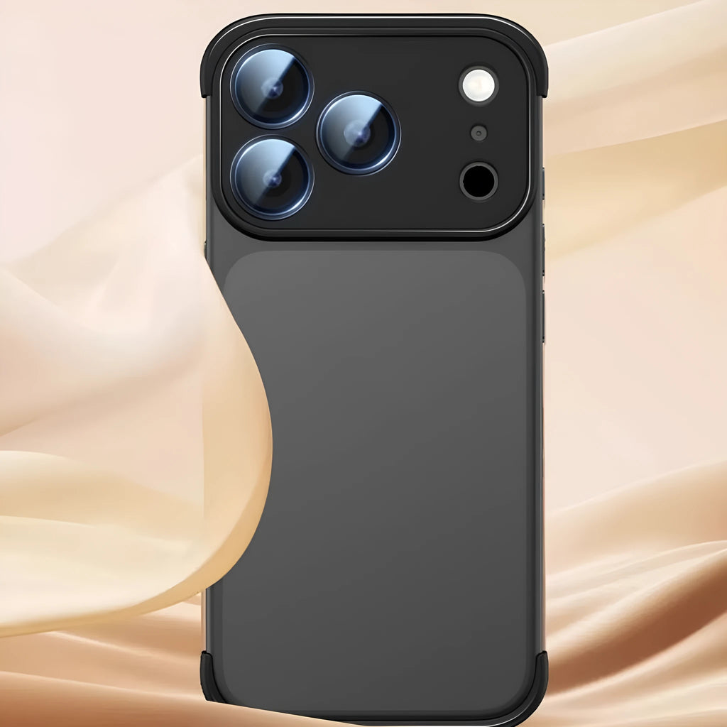 iPhone 17 Pro Max mobile phone case in high-grade shell showing black, orange, grey, and desert colour options.